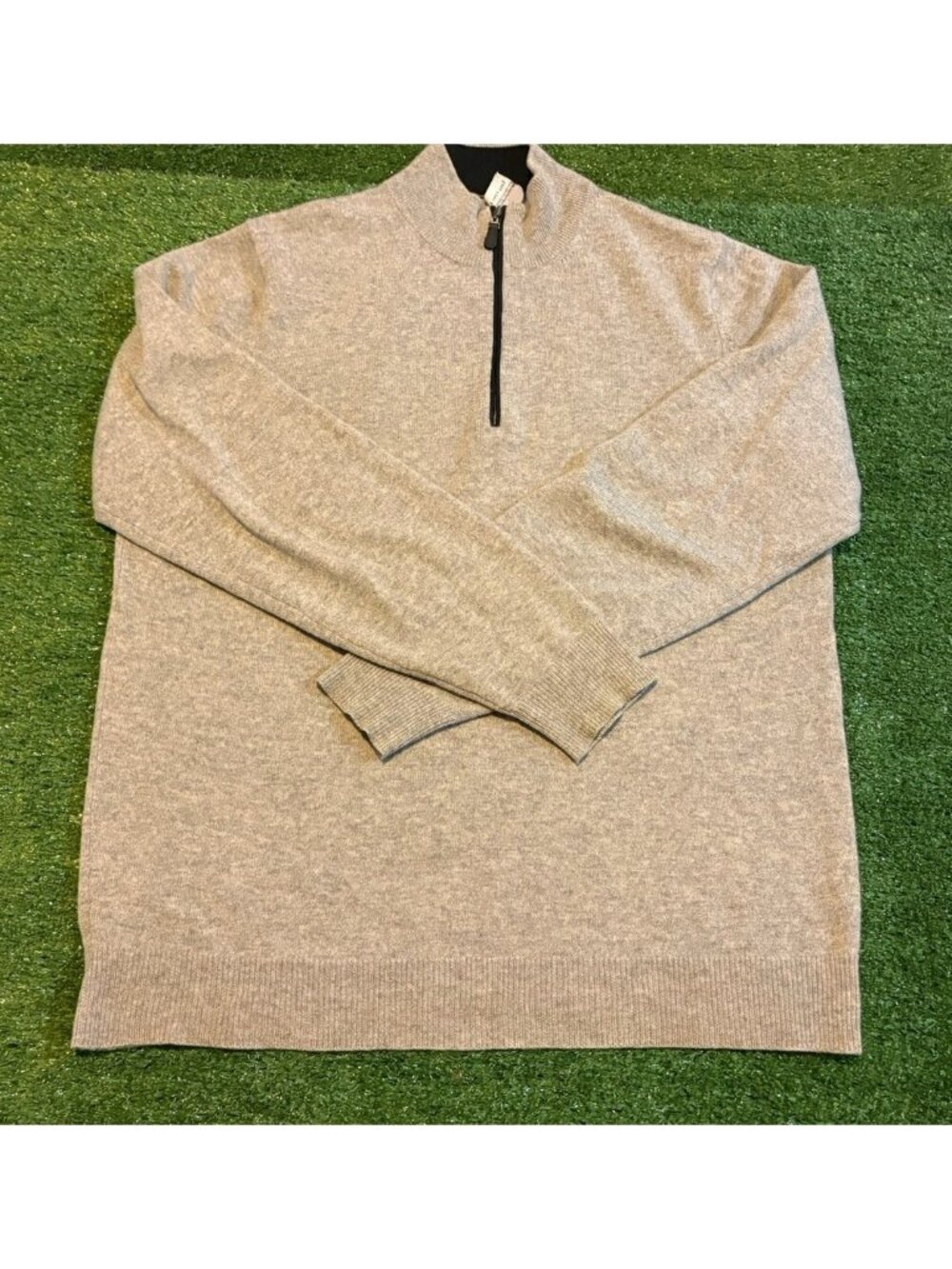 Saks Fifth Avenue sweater mens large gray cashmere todd and duncan 1/4 zip
